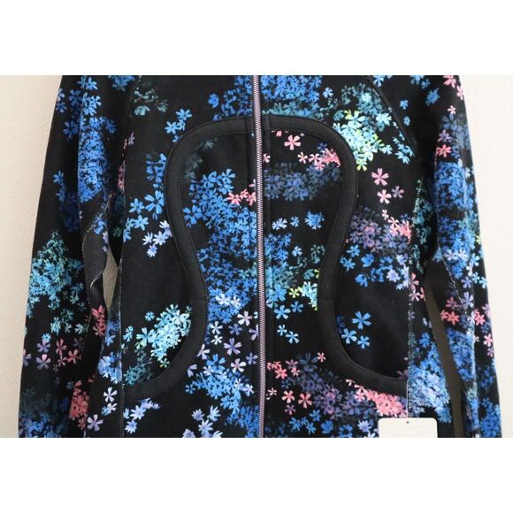 Lululemon W4C68S Women's Sz 8 Black Floral Scuba L/S Full Zip Hoodie RARE - Picture 7 of 14